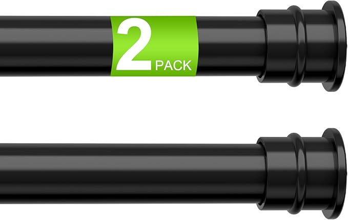 2 Pack Spring Tension Rods 28-48 Inches No Drill Tension Curtain Rods Black Spring Loaded Curtain Rods Adjustable Small Short Tension Curtain Rod for Window,Kitchen,Doorway,Cupboard,Wardrobe