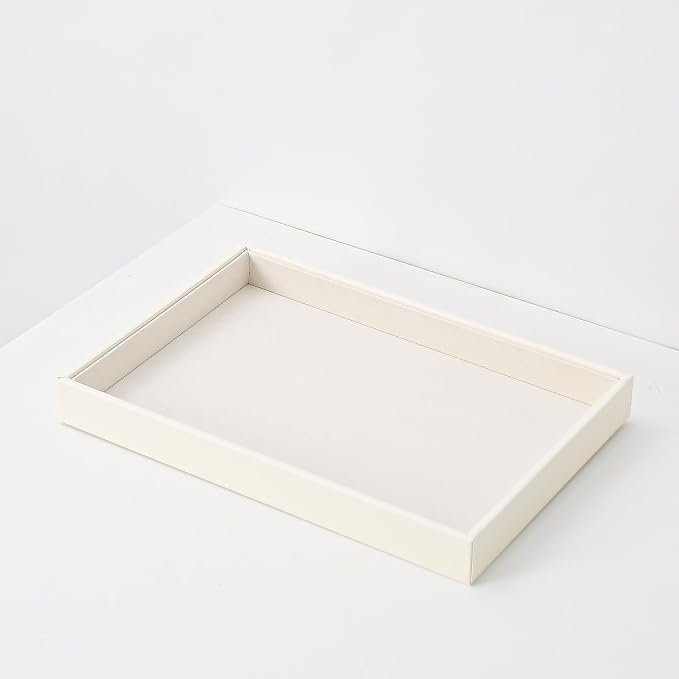 Stackable Jewelry Organizer Tray For Drawers,White Leather Small Earring Storage Tray,Bracelet And Necklace Display Box,Jewelry Ring Display Case (Creamy White Blank Trays)