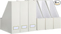 Gueevin Set of 6 Magazine File Holders, Sturdy Cardboard Desk Magazine Organizer with Gold Label Slots, Foldable File Folder Rack for Home Office Classroom Library(Beige)