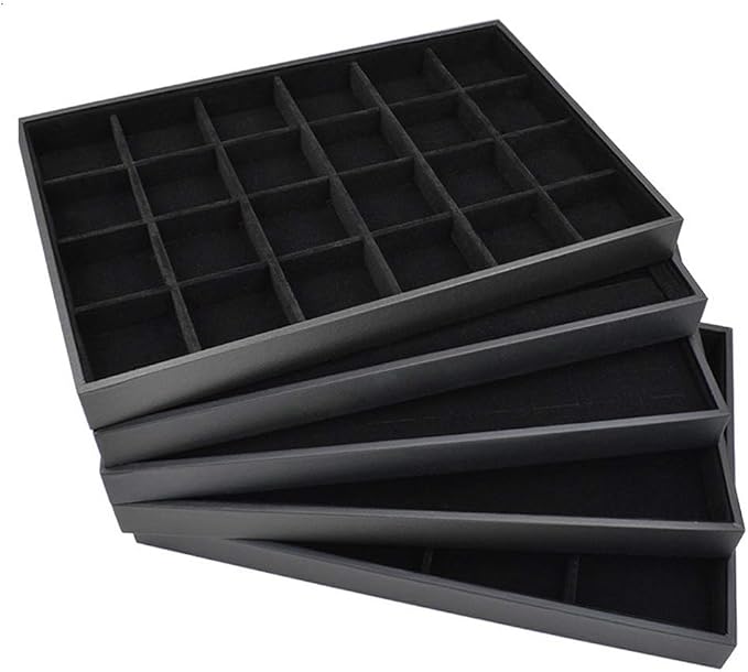 Stratalife 24 Grid Jewelry Organizer Tray, Stackable Drawer Earring Organizer with Adjustable Dividers, Jewelry Display Tray for Necklace Earring Ring Bracelet, 13.8" x 9.4" x 1.2", Black