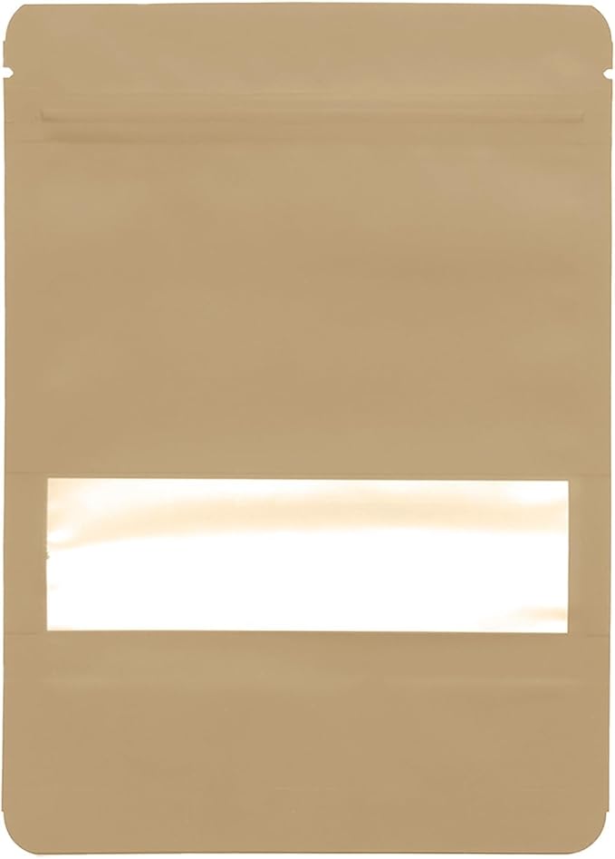 100PCS Foil Pouch Mylar Bags with Clear Window,ULIFESTAR Stand Up Sealable Bags with Tear Notches,Resealable for Food,Party Favors,Gift Packaging and Small Business(14 * 20cm/5.51 * 7.87",Gold)