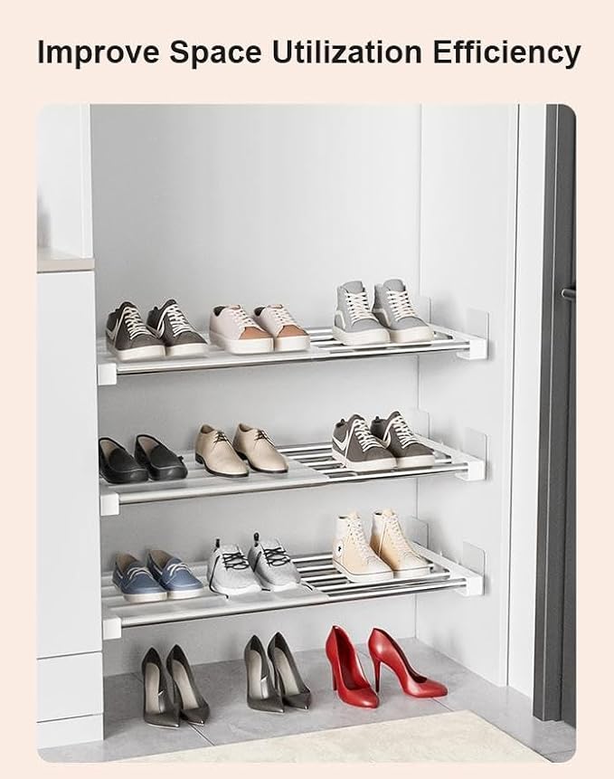 Closet Tension Shelf DIY Divider Metal Expandable Rod Adjustable Closet Shelves Organizer Scalable Layered Separators for Cabinet Storage Locker Clothes (14.2'' Wide,21.6''-35.4'' Long)
