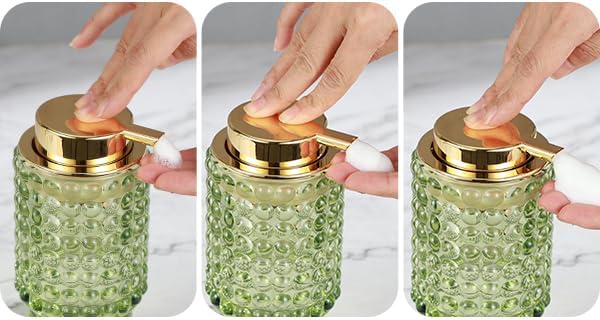 Glass Foaming Hand Soap Dispenser for Bathroom Decor with Pump（Foam Type/Amber）