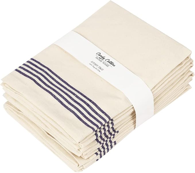 Stripe Kitchen Towels Decor 18x28 in Cotton Tea Dish Towels Boho Embroidery Festive Gift Set of 6 Pantry Kitchen Vintage Farmhouse Reusable Kitchen Dish Towels|Blue