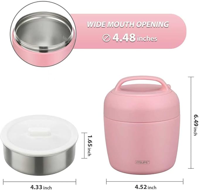 Thermo Food Jar for Hot Food Adults 32OZ Soup Thermo Lunch Containers Wide Mouth Vacuum Insulated Stainless Steel Leakproof Bento Box with Spoon (NEW-PINK)
