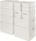 ANMINY 12PCS Plastic Storage Bins Containers with Lids, Large Storage Organization Bins Boxes, Lidded Plastic Storage Baskets for Closet Shelves Desktop, White Lids, 2XL + 4L + 2M + 4S