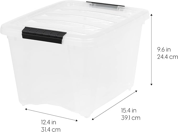 IRIS USA 19 Qt Stackable Plastic Storage Bins with Lids, 6 Pack - BPA-Free, Made in USA - Discreet Organizing Solution, Latches, Durable Nestable Containers, Secure Pull Handle - Pearl