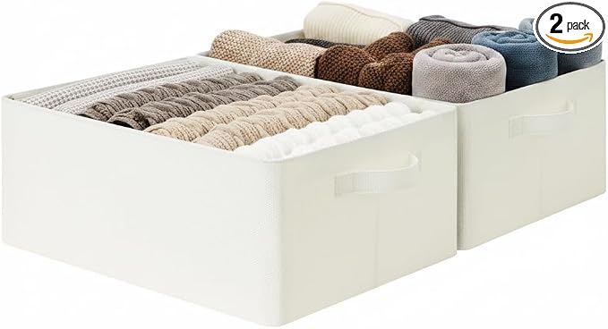 GRANNY SAYS Storage Baskets with Metal Frame, Closet Organizer Bins, Decorative Clothes Storage Bin, Foldable, Sturdy, for Organizing Shelves, Living Room, Bedroom, Blankets, Books, Beige, 2-Pack