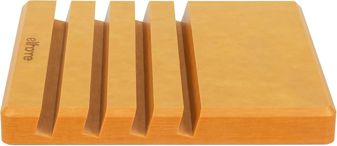 Elihome Cutting Board Organizer, 4-Slot Angled Holder — Wood Fiber Composite, Non-Slip Feet, Dishwasher Safe, Heat-Resistant 350°F, Non-Porous (Natural Wood)