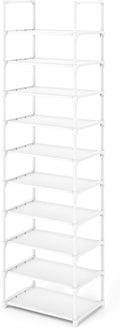 Kitsure Shoe Rack - 10-Tier Shoe Organizer with Detachable Fabric Shelves & Metal Frame, Tall Shoe Rack for Closet, Entryway, Living Room, 16.9" Wide - 10 Tier, White
