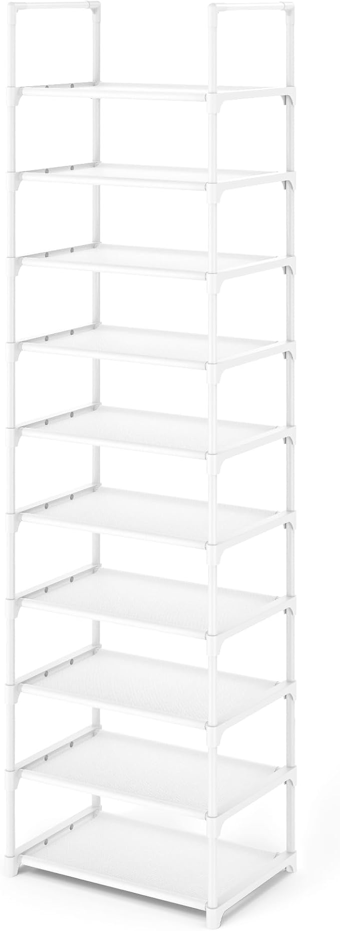 Kitsure Shoe Rack - 10-Tier Shoe Organizer with Detachable Fabric Shelves & Metal Frame, Tall Shoe Rack for Closet, Entryway, Living Room, 16.9" Wide - 10 Tier, White