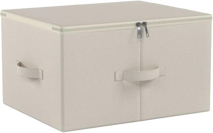 Sturdy Fabric Storage Bins with Lid, Shelves Clothes Storage Cubes,Set of 2 | versatile storage for seasonal clothes/ blankets/duvets, folding Space-Saving Design,3-side opening, Removable bottom board