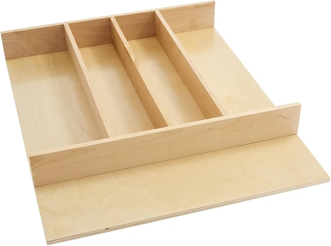 Rev-A-Shelf Custom Trim-to-Fit Silverware Drawer Organizer For Kitchen Utensils, Cutlery Cabinet Storage Divider Insert, 18.5" x 22", Maple Wood, 4WUT-1