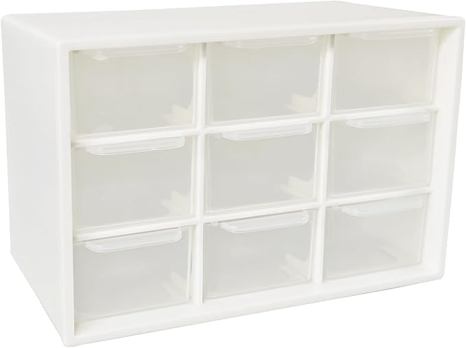 Small Drawer Organizer for Desk, 7.1" x 3.8" x 4.6" Mini Desktop Drawer Organizer with 9 Clear Drawers, Compact Craft & Office Supplies Organizer for Home School (White)