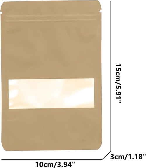 100PCS Foil Pouch Mylar Bags with Clear Window,ULIFESTAR Stand Up Sealable Bags with Tear Notches,Resealable for Food,Party Favors,Gift Packaging and Small Business(10 * 15cm/3.94 * 5.91",Gold)