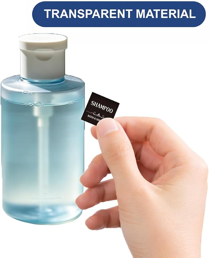 100Pcs Black Bathroom Labels for Organizing, Hand Soap Mouth Wash Labels Laundry Room Stickers Minimalist Removable Waterproof Labels for Shower Bottles Containers Jars, 1.57x1.57 Inch