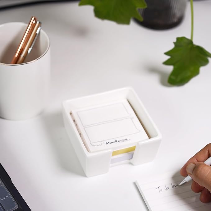 HANKOR Ceramic Sticky Note Holder, 3 x 3 Sticky Note Dispenser, Notepad Holder for Desk, Office Essentials Organizer (White)