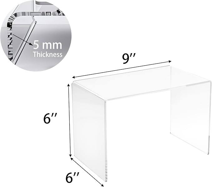 CLAY TONIC 2-PC Large Clear 5MM Thick Acrylic Display Risers, 9x6x6 Inch | Kitchen Organizer and Storage,Display Food, Pantry Cabinet Shelf, Retail Display