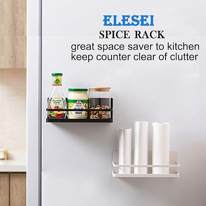 Magnetic Spice Rack Refrigerator Side Magnetic Spice Rack Kitchen Magnetic Shelf Magnetic Fridge Shelf Perfect Space Saver for Kitchen/Apartment 2 Pack (Black)