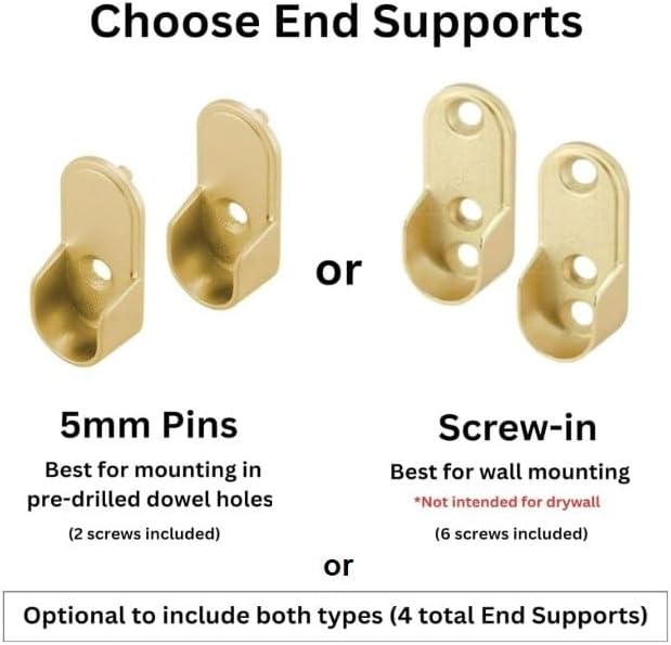 6-Case ProPack Kit Matte Brass 96" Long Oval Wardrobe Closet Rods with 12 End Cap Flanges and 6 Center Supports with Installation screws
