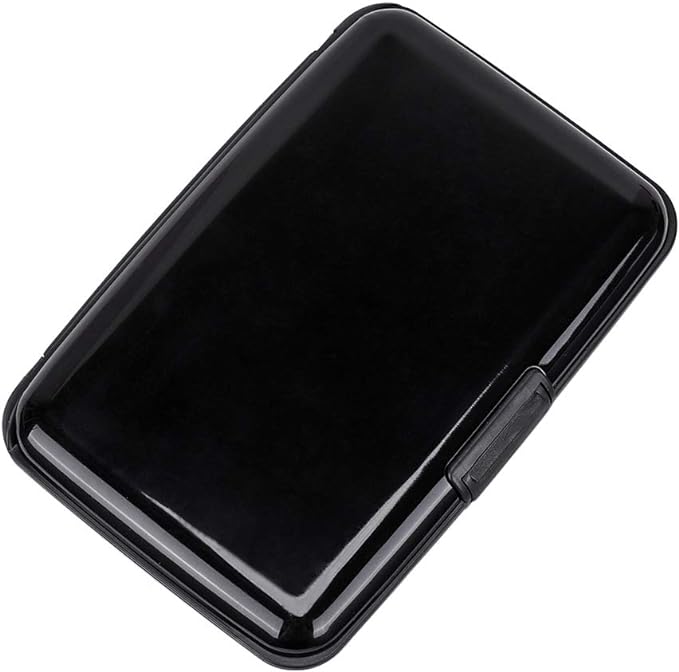 ELFISH RFID Blocking Credit Card Protector Aluminum ID Case Hard Shell Business Card Holders Metal Wallet for Men or Women (Black)