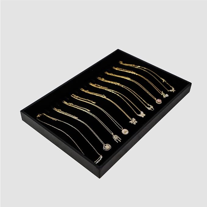 Stratalife 20 Hooks Necklace Organizer Tray, Stackable Jewelry Organizer for Women, Velvet Jewelry Display Storage Tray for Necklace Bracelet, 13.8" x 9.4" x 1.2", Black
