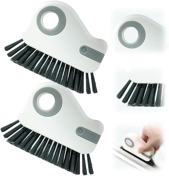 2 in 1 Groove Cleaning Brush Window Track Cleaning Tools, 2026 New Multipurpose Hard Bristle Crevice Cleaning Brush with Hidden Scraper for Sliding Door Track, Window Sill, Window Seal (Grey-2PCS)