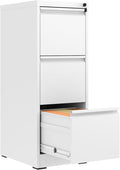 3 Drawer File Cabinet with Lock,Metal Vertical Filing Cabinets for Home Office,Heavy Duty File Storage Cabinet for Letter/Legal/A4/F4 Size File,Assembly Require (White, Vertical 3 Drawer)