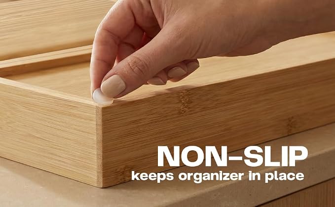 Expandable Bamboo Silverware Drawer Organizer, Kitchen Utensil Tray