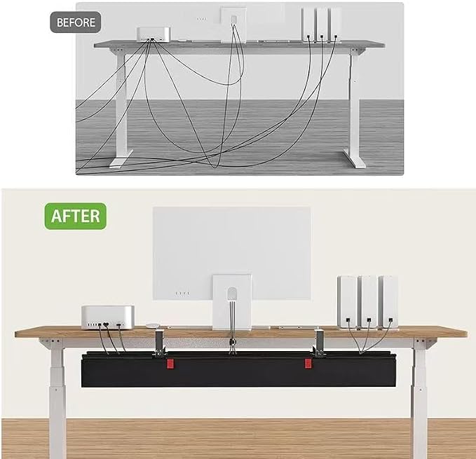 Under Desk Cable Management Tray, 90CM Extra Large, No-Drill Clamp Mount Cable Organizer, Hide Power Strips, Adapters & Wires, Easy Access Fabric Cable Basket for Standing Desks & Home Offices