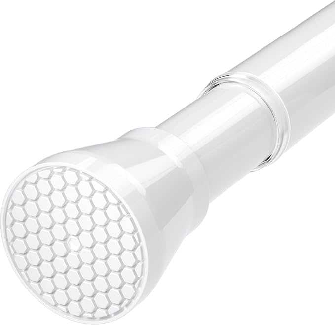 HAOYUNIE 1 Pack Tension Curtain Rods, 30-63 Inches Adjustable Spring Tension Rods, No Drill No Slip, for Windows, Doorway, Bathroom & Closet (White)