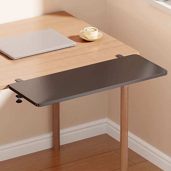 Desk Extender Tray, Punch-Free Clamp on 90° Foldable Keyboard Drawer Tray, Table Mount Armrest Shelf, Computer Elbow Arm Support (Wood Color, 27.6"*9.8"*0.5"/70cm*25cm*1.2cm)