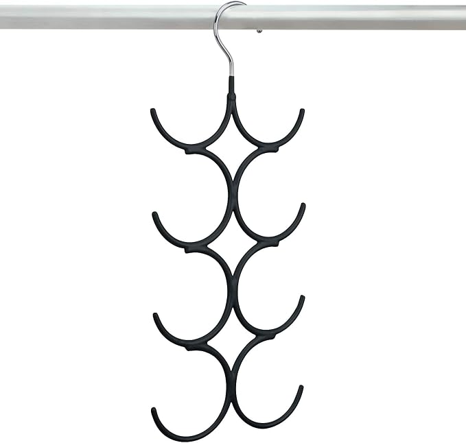 Yizhi Scarf Hanger Organizer Holder, No Snag Belt Rack Tie Hanger Sturdy 8 Hook Space Saving Closet Accessory Organizer for Scarves, Ties, Belts, Shawls, Pashminas and Jewelry (1, Black)
