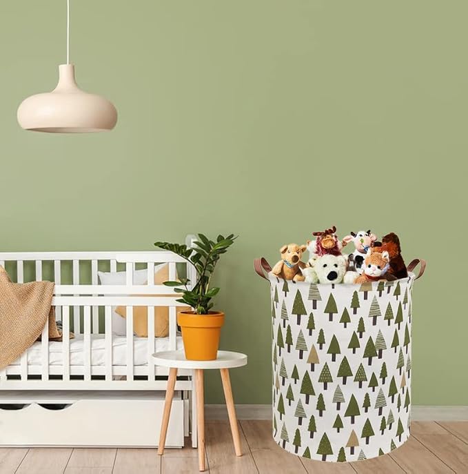 Large Storage Bins,Canvas Fabric Laundry Basket Collapsible Storage Baskets for Home,Office,Toy Organizer,Home Decor (Tree)