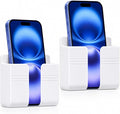 2 Pack Wall Phone Holder, Adhesive Phone Wall Mount with Cable Hole, Bathroom Bedside Kitchen RV Phone Holder Compatible with iPhone, Android Phones and Remote Controls (White)