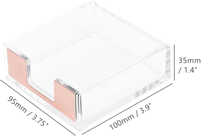 NatSumeBasics Rose Gold Clear Acrylic Sticky Note Holder, Desktop Memo Cube Holder Note Pad Dispenser, Aesthetic Desk & Office Accessories