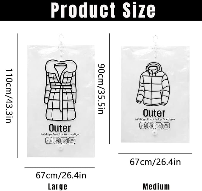 Hanging Vacuum Storage Bags, 2023 New Reusable Hanging Compressible Storage Bag Space Saver Bags with Hand Pumps, Upgrade Clothes Vacuum Seal Storage Bag for Suits Dress Jackets (Medium, 2Pcs)