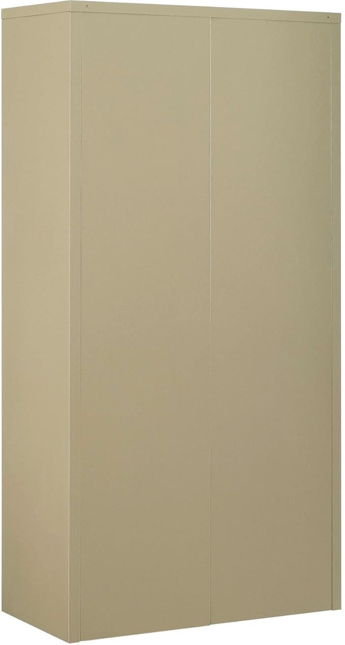 Global Industrial Wardrobe Storage Cabinet with Garment Rod, Steel Construction, Recessed Handle with Keyed Lock, 300 lbs Shelf Capacity, 36" W x 24" D x 72" H, Tan, Easy Assembly