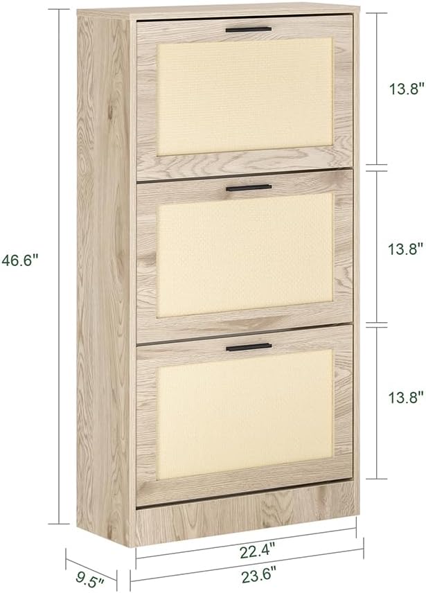 SoBuy Shoe Cabinet for Entryway | Freestanding Shoe Rack, Shoe Organizer 3 Drawers, Narrow Slim Hidden, Natural Wood Color, FSR170-H-N
