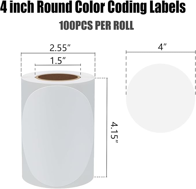 Hybsk White Permanent Color-Code Dot Stickers Round Semi Gloss Paper Stickers Adhesive Label (4 inch)