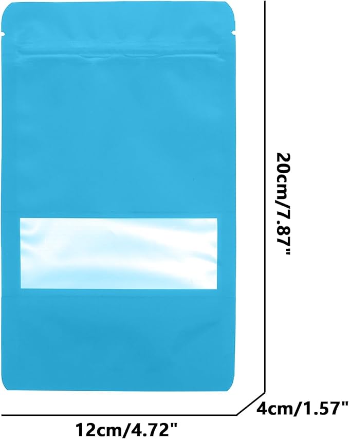 100PCS Foil Pouch Mylar Bags with Clear Window,ULIFESTAR Stand Up Sealable Bags with Tear Notches,Resealable for Food,Party Favors,Gift Packaging and Small Business(12 * 20cm/4.72 * 7.87",Blue)