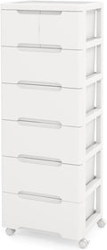 LOKO 7-Drawer Plastic Rolling Storage Cart (16"x13"x45") | Mobile Storage Cabinet | Vertical Storage Tower Container Unit | 4 Universal Wheels | For Living Room, Home Office