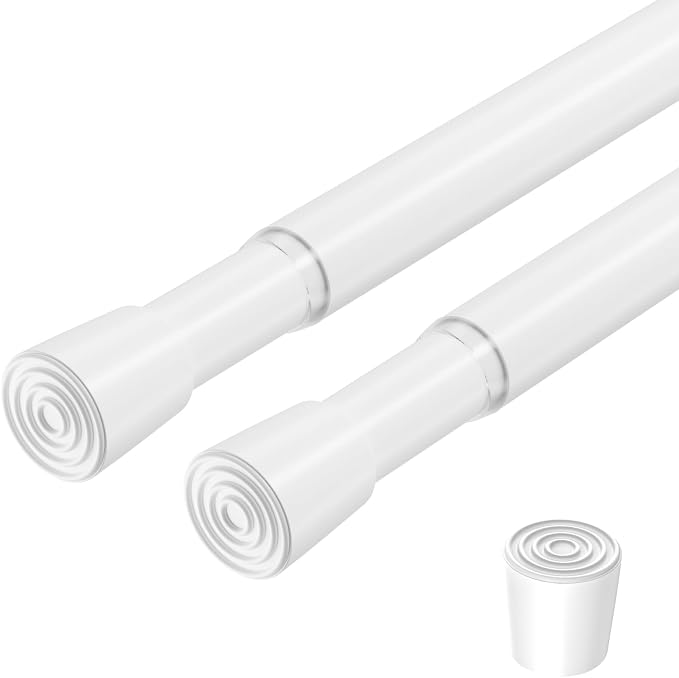 2 Pack Spring Loaded Tension Rod 17-41" Adjustable Curtain Rods No Drill Extendable Spring Rod Tension Curtain Rods For Window Kitchen Shelves Rv Refrigerator And Small Spaces,White