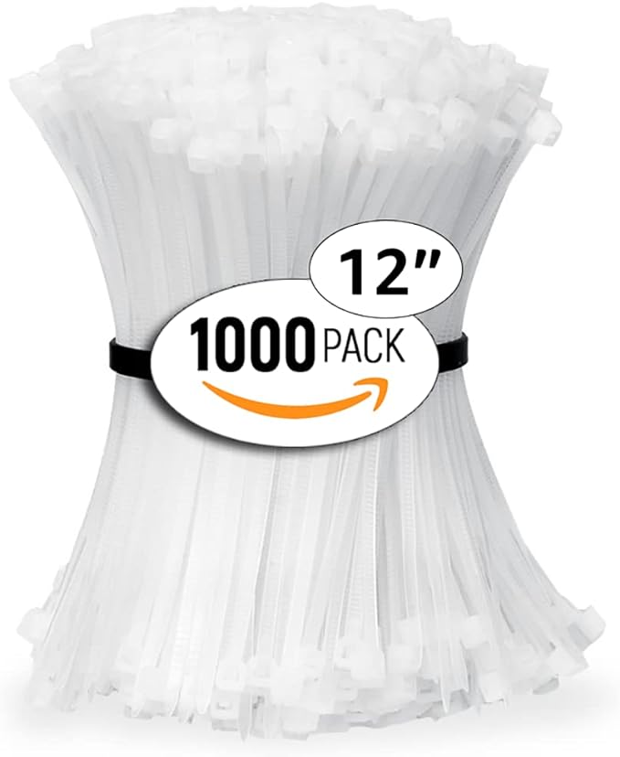 ALBO Zip Ties White 12 Inch 1000 Pack 50 lb, Long Plastic Cable Ties Thick 0.19 Inch Tie Wraps Heavy Duty UV Resistant Nylon Wire Ties for Indoor and Outdoor