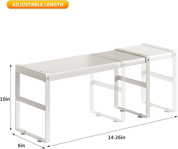 Expandable Kitchen Organizer Shelf, Cabinet Countertop Shelves | Metal Pantry Organizer Spice Rack Storage Shelves, For RV, Kitchen, Pantry, Cupboards, Under Sink and Counter Storage, Office