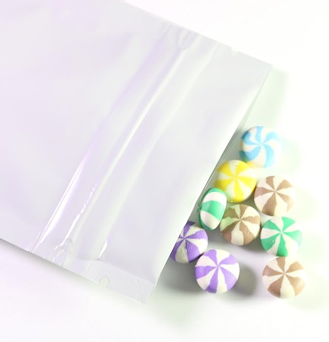 100PCS Customized Mylar Zipper Bags,Clear Front Resealable Packaging Pouches For Food Storage,Single Color Printing for Logo/Text/QR Code (White, 6.5 * 9CM/2.6"*3.5"-100PCS-One Color Print)