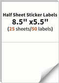 Half Sheet Labels, 2 per Sheet, 25 Sheets, 50 Labels, 8.5" x 5.5" Shipping Labels Paper, Address Sticker Laser & Inkjet Printer Label Stickers, 5 1/2" x 8 1/2" Half Sheet Labels