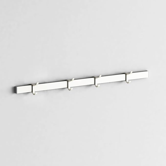 Modern Aluminum Wallmount Organizer, 32.3" Rail with Adjustable 4 Hooks, Wall Rail (Ivory) (Black, 32.3" Rail with 4 Hooks)