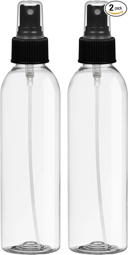 BRIGHTFROM Fine Mist Spray Bottles 6 OZ, Cylinder BPA Free Refillable Containers, Clear, Empty for Essential Oils, Spray, Water - 2 PACK (Black)