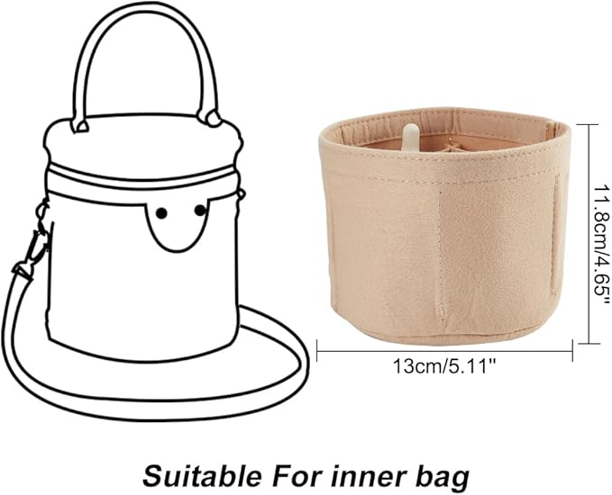 WADORN Small Felt Purse Organizer Insert, Handbag Insert Liner for LV Cannes Round Bucket Bag Organizer Barrel Bags Interior Inserts Accessories for Bucket Makeup Bag, 5.11x4.65 In, Beige